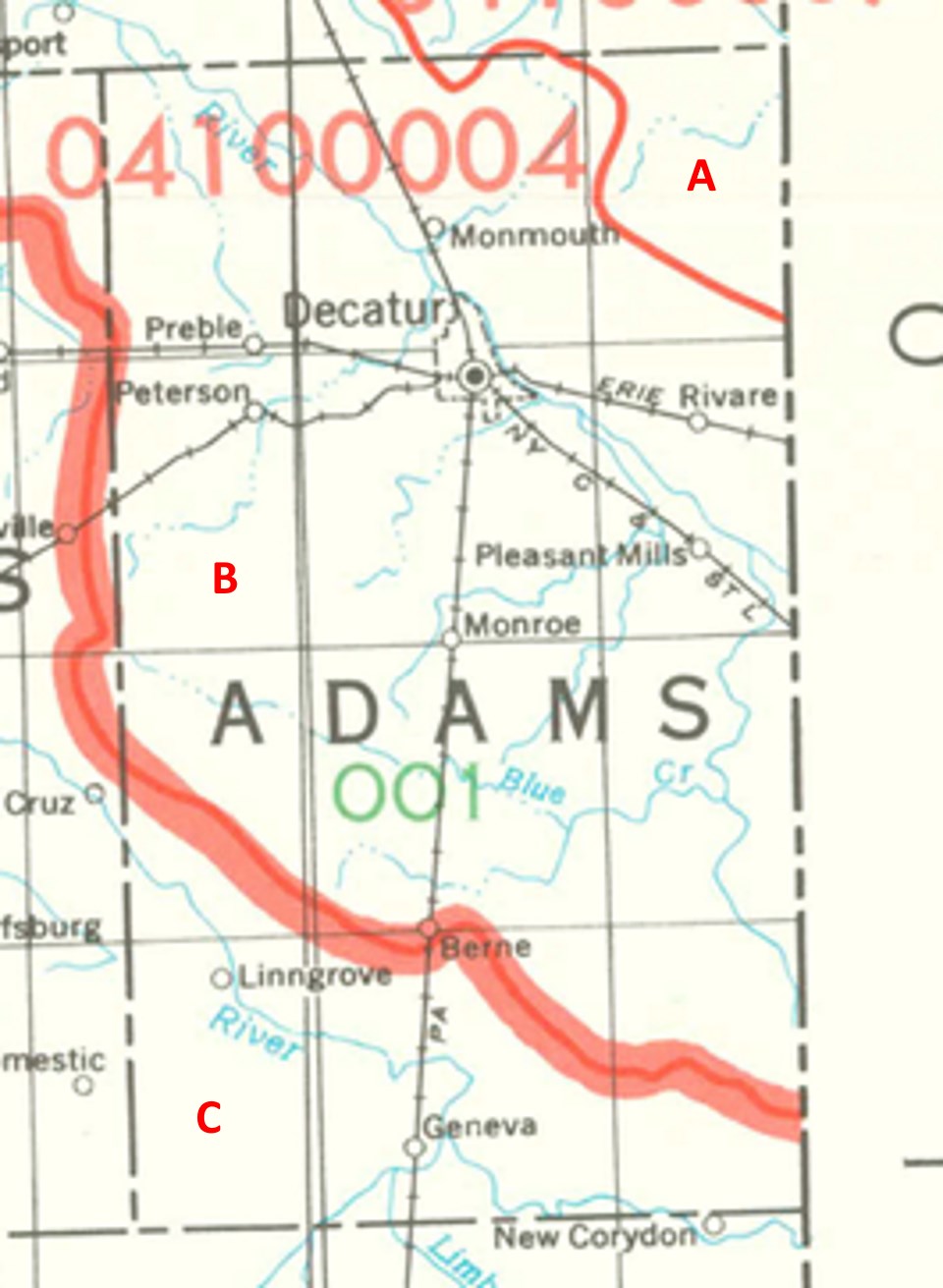 Adams County Indiana Watersheds map
