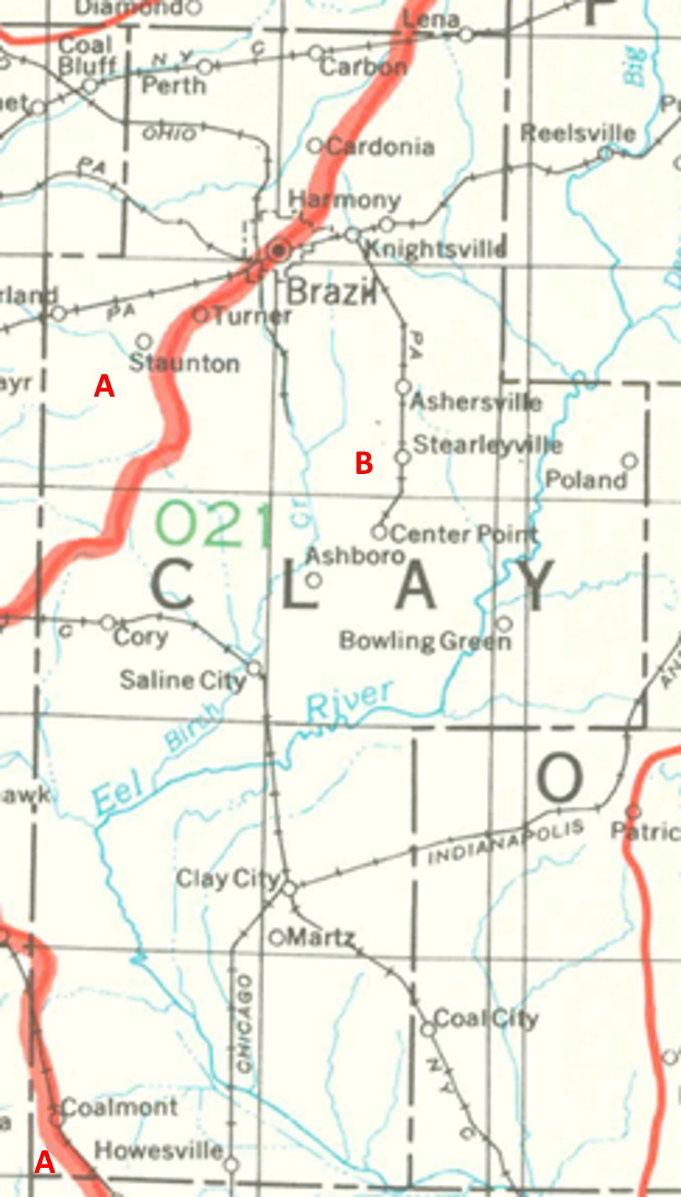 Clay County Indiana Watersheds map