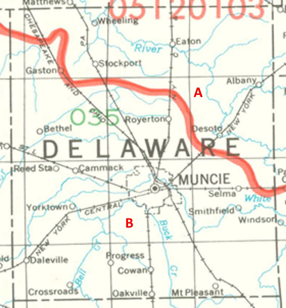 Delaware County Indiana Watersheds map