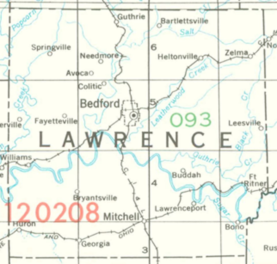 Lawrence County Indiana Watersheds map