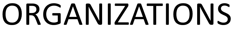 white rectangle with the word Organizations written on it in black