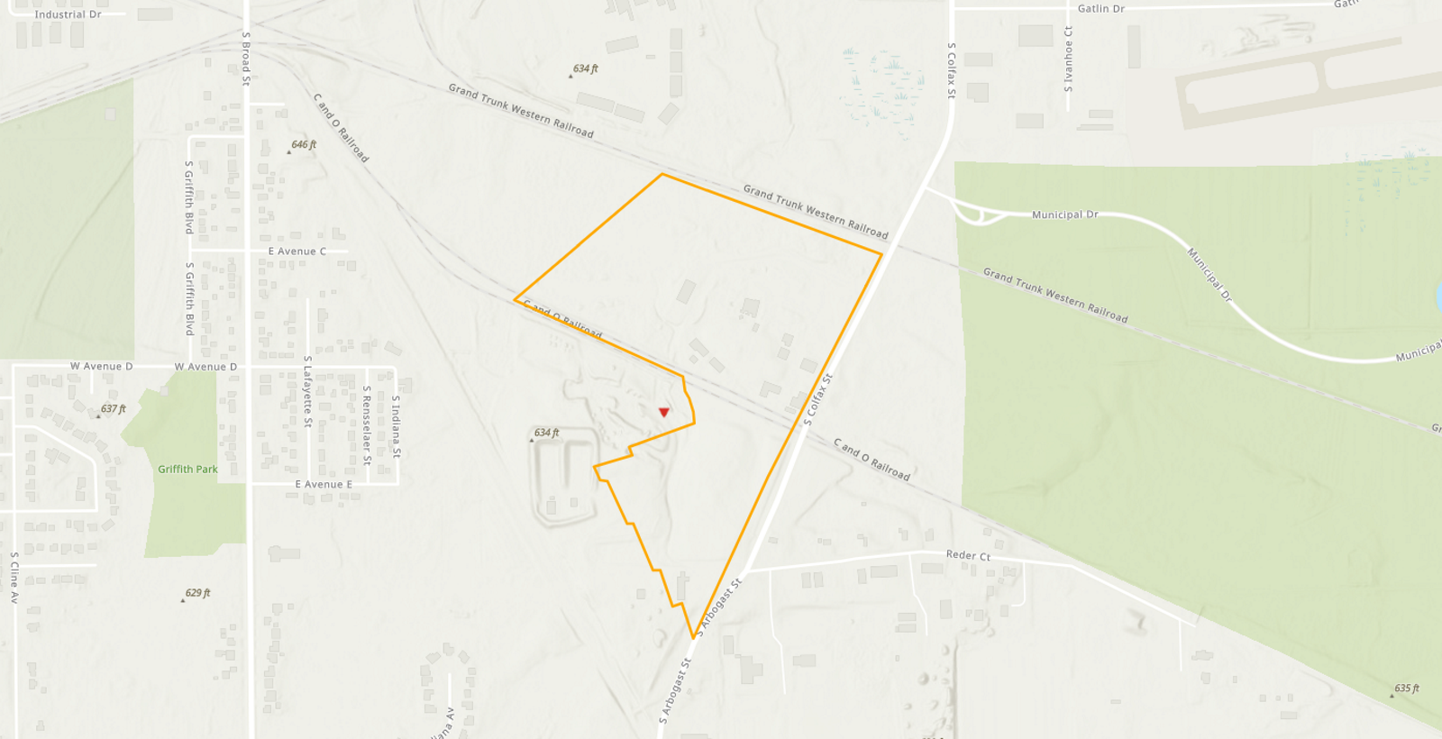 map showing the boundary of the American Chemical Service, Inc. Superfund project area in relation to the surrounding area.>
<p class=