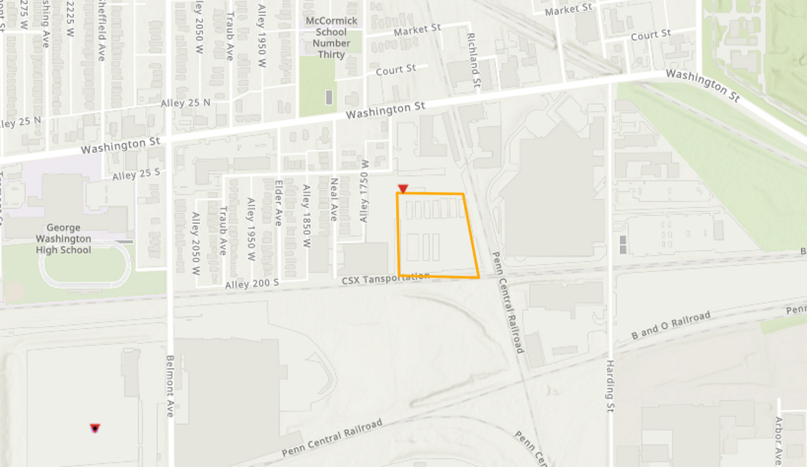 map showing the boundary of the Carter Lee Lumber Company Superfund project area in relation to the surrounding area.>
<p class=
